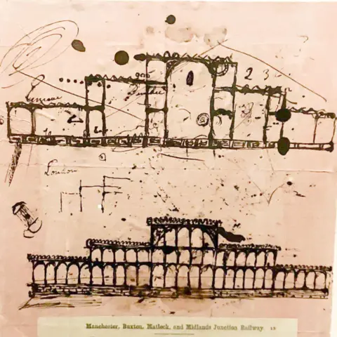 A sketch of the Crystal Palace on pink blotting paper