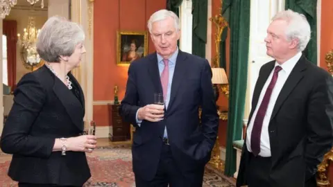 Number 10 Theresa May, Michel Barnier and David Davis