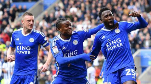 Wilfred Ndidi of Leicester City celebrates scoring against West Brom