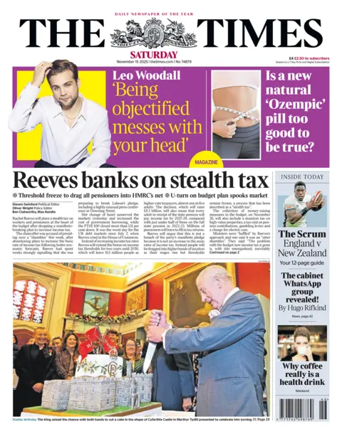 "Reeves banks on stealth tax" reads the headline on the front page of The Times.