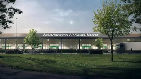 City of Wolverhampton Council Computer generated image of how the redevelopment in Hickman Avenue could look once completed with the new wholesale market 