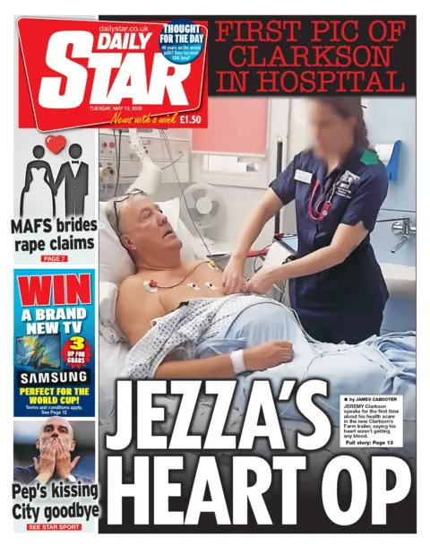 "Jezza's heart op" reads the Daily Star's headline on its front page.