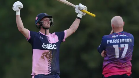 Luke Hollman of Middlesex celebrates victory over Durham during the Metro Bank One-Day Cup semi-final 