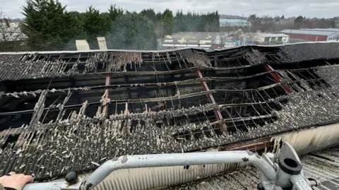 A view of the burnt roof