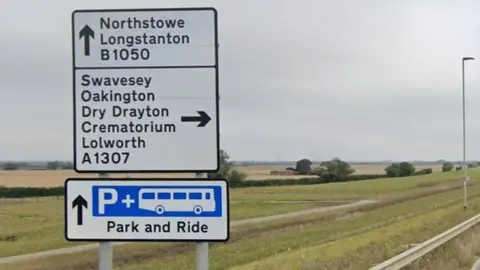 Roadsign near Bar Hill off the A14