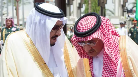 Reuters Saudi Arabia's King Salman bin Abdul Aziz Al Saud speaks with Crown Prince Mohammed Bin Nayef during a reception ceremony in Jeddah