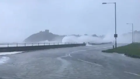 Twitter | GethinJones123 Waves on the front at Criccieth, Gwynedd