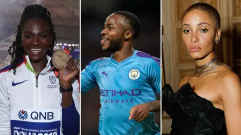 Getty Images Dina Asher-Smith, Raheem Sterling and Adwoa Aboah