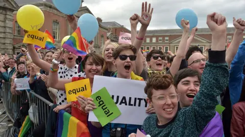 Getty Images Campaigners celebrate the Republic of Ireland's legalisation of same-sex marriage in 2015