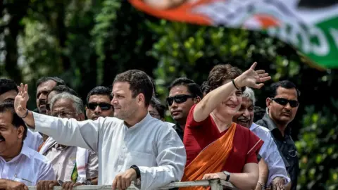 Getty Images Rahul and Priyanka Gandhi campaigning