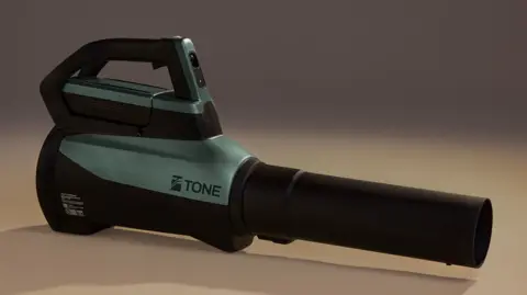 Whisper Aero Whisper Aero's sleek leaf blower. The body is green and black and the nozzle is black.