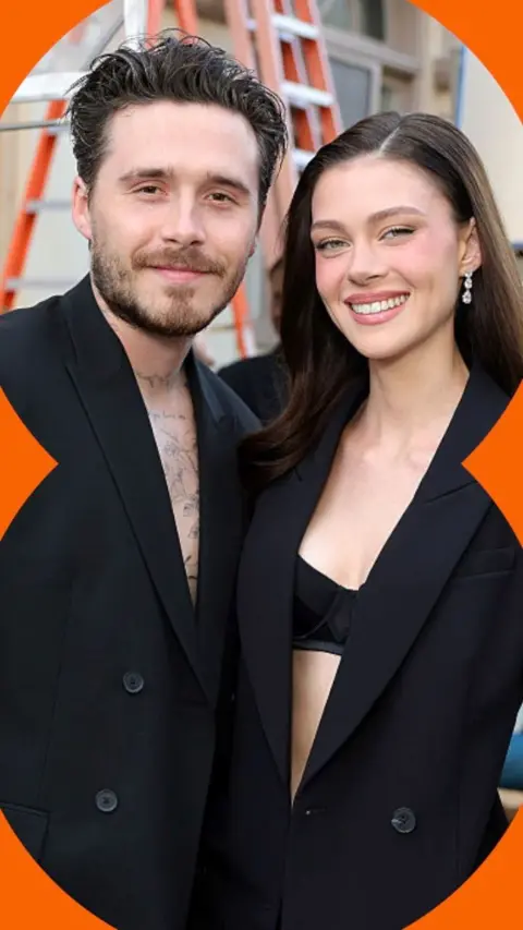 Brooklyn Peltz Beckham and Nicola Peltz Beckham wearing black suits.