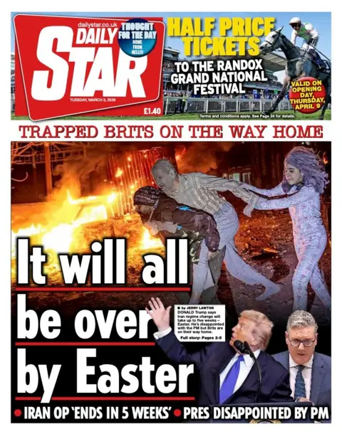 The headline on the front page of the Star reads: “It will all be over by Easter”.