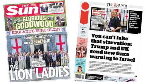 A composite image of the front pages of the Sun and the i Paper on 29 July 2025