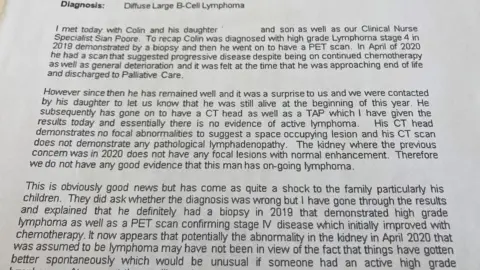 A letter from 2024 indicating no lymphoma present