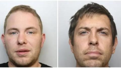 Two side-by-side police custody images of Jake Lee and James Heppel