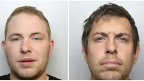 Avon and Somerset Police  Two side-by-side police custody images of Jake Lee and James Heppel