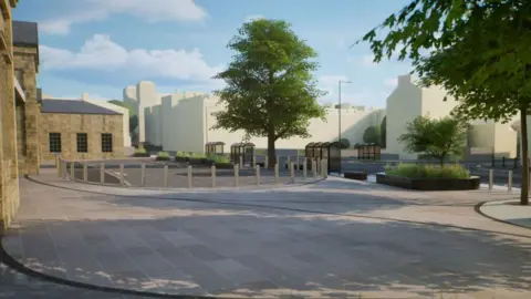 Align Property Services A computer-generated image of the new proposed station, from the view of someone just walking out of the doors.