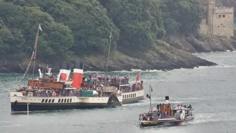 The View from the Dartmouth Office The Waverley and Kingsclear Castle paddle steamers on the River Dart