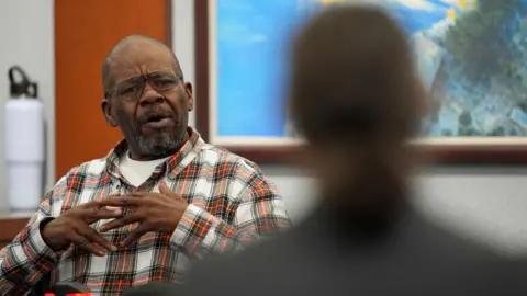 Defense attorney Michael Sanft questions James McDonald during the murder trial of Duane “Keffe D” Davis related to the 1996 killing of rapper Tupac Shakur, at Clark County District Court Regional Justice Center in Las Vegas, Nevada on 18 August 2026.

