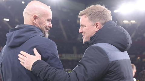 Manchester United manager Erik ten Hag and Newcastle boss Eddie Howe