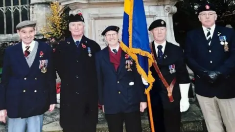 Family handout  Wilfred Slater with other veterans during a Remembrance event in East Yorkshire 