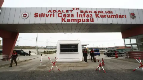 Getty Images Turkish soldiers stand guard at the entrance of the Silivri district prison in Istanbul (file pic)