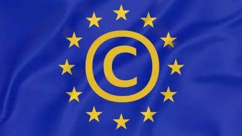 Getty Images A composite image shows the EU flag, with a copyright symbol embedded in the centre of its iconic ring of yellow stars