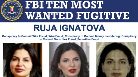 FBI An FBI most wanted poster. 

There are three photos of  Ruja Ignatova - a woman with black hair, red lipstick and olive skin. 