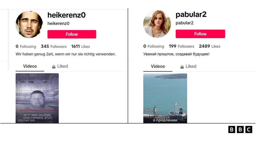 BBC/TikTok Some TikTok accounts that were part of the network used stolen images of celebrities in their profiles