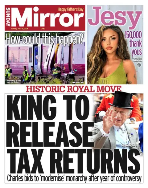 The headline on the front page of the Sunday Mirror reads: "King to release tax returns."
