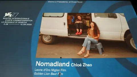 Reuters Director Chloe Zhao and actor Frances McDormand accept the Golden Lion - via Zoom - for Nomadland