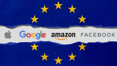 EU flag with big tech firms