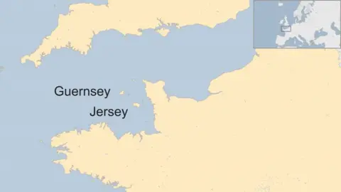 Map showing the Channel Islands and the coasts of England and France