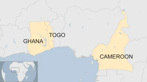 Map shows Ghana, Togo and Cameroon