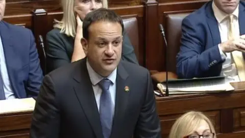PA Taoiseach Leo Varadkar wears a 'Shamrock Poppy' in parliament in Dublin. Photo: 7 November 2017