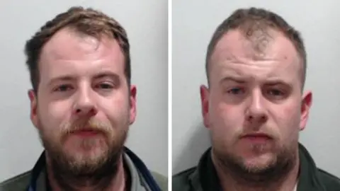 Police Scotland Police mugshots of two men. One on the left, Alexander McKellar, has short brown hair and facial hair. The one on the right, Robert McKellar, also has short brown hair and slightly shorter facial hair than his brother.