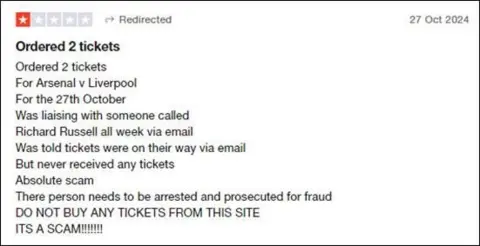 Bobbi Hadgraft A Trustpilot review that names Mr Russell as the man responsible for the ticket scam