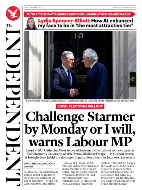 "Challenge Starmer by Monday or I will, warns Labour MP" reads the headline on the front page of the Independent.