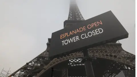 Getty Images The Eiffel Tower in Paris was closed on Thursday because of the strike