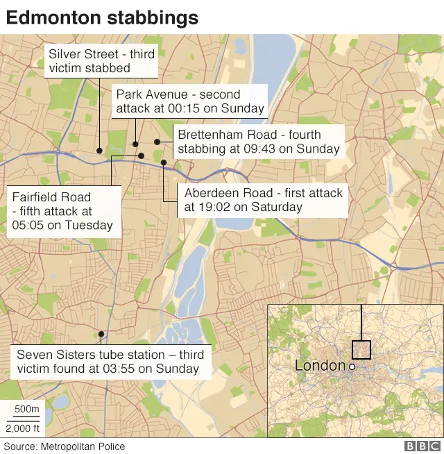 Map of where the attacks took place