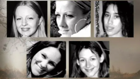 Gemma Adams (top left) was murdered along with (left to rightBlack and white images of Tania Nicol, Annette Nicholls and Paula Clennell