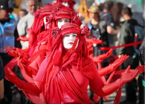 Alamy Activists dressed in red