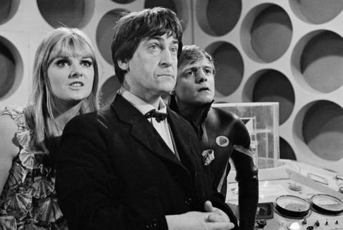 Anneke Wills (Polly), Patrick Troughton (The Doctor) and Michael Craze (Ben) in the TARDIS