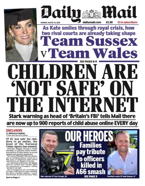 The headline on the front page of the Daily Mail reads: “Children are 'not safe' on the internet”.
