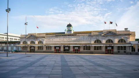 Getty Images Cardiff Central station in lockdown