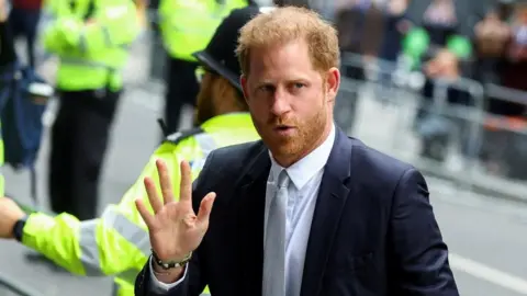 Britain's Prince Harry, Duke of Sussex steps out of a car, outside the Rolls Building of the High Court in London, Britain June 7, 2023