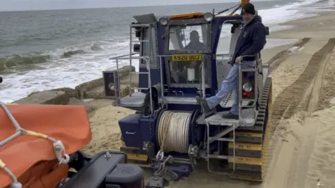 Hemsby Lifeboat Lifeboat launcher on Norfolk beach