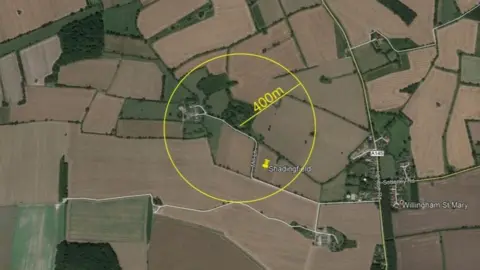 East Suffolk Council Map showing the site of the proposed chicken farming facility