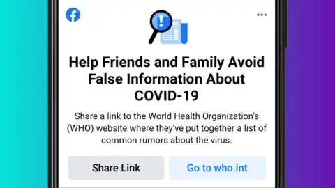 Facebook A Facebook alert message: Help friends and family avoid false information about Covid-19